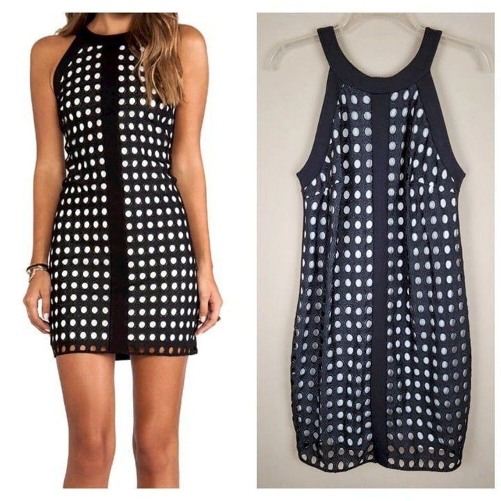 Bailey 44 Size L Playhouse Sleeveless Cutout Eyelet Mini Dress Black White